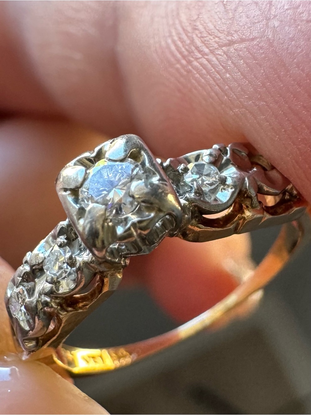 Classic Yellow & White 14-18 KT Gold and Diamond Ring - size 5 1/2.